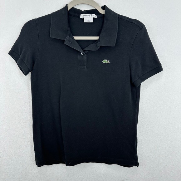 Lacoste Tops - Lacoste‎ Women's Medium Black Short Sleeve Polo Shirt Classic Fit Preppy Sporty
